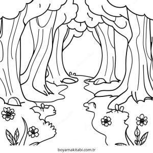 Enchanted Forest boyama sayfası – sevimli karakter, sanatsal çalışma