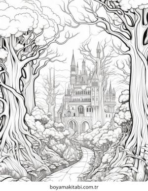 Enchanted Forest boyama sayfası – çocuklar için, çizgi film temalı