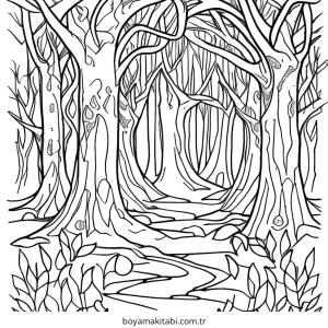 Enchanted Forest boyama sayfası – sanatsal çalışma, çocuklar için