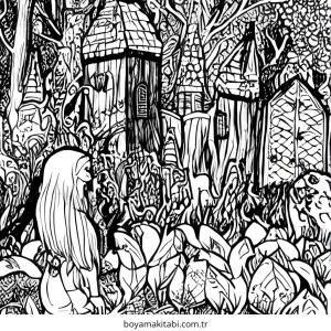 Enchanted Forest boyama sayfası – okul öncesi, evde etkinlik