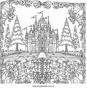 Enchanted Forest boyama sayfası – renkli çizimler, okul öncesi