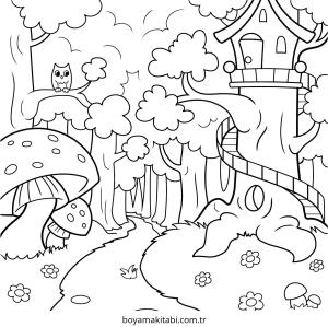 Enchanted Forest boyama sayfası – kolay boyama, eğitici aktivite
