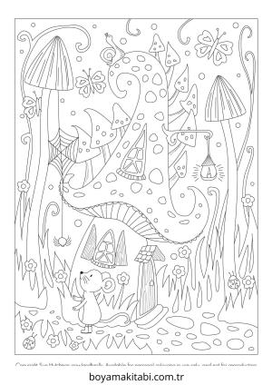 Enchanted Forest boyama sayfası – çizgi film temalı, basit çizim