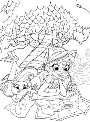 Enchantimals boyama sayfası,  coloring page, İki Karakter Seyahat Haritası Enchantimals’ı Okuyor, 