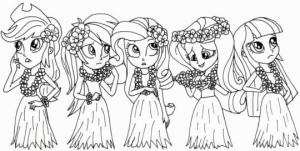 Equestria Girls boyama sayfası,  coloring page, Kızlar Hawaii Partisinde Toplandı, 