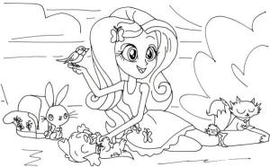 Equestria Girls boyama sayfası,  coloring page, Birçok Arkadaşla Fluttershy, 