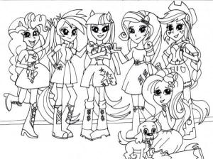 Equestria Girls boyama sayfası,  coloring page, Rainbow Dash, Fluttershy, Rarity, Pinkie Pie, Applejack ve Sparkle, 