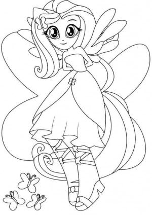 Equestria Girls boyama sayfası,  coloring page, Fluttershy Büyülü Kız Çırpınan Kelebekleri Seviyor, 