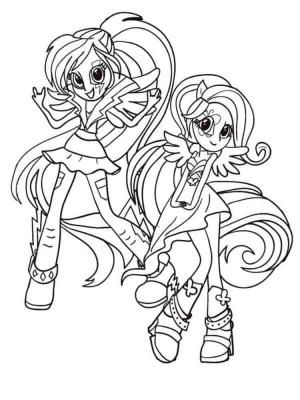 Equestria Girls boyama sayfası,  coloring page, Sparkle ve Fluttershy Mutlu Müzikle Dans Ediyor, 