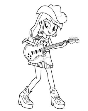 Equestria Girls boyama sayfası,  coloring page, Profesyonel Olarak Applejack Gitar Çalıyor, 