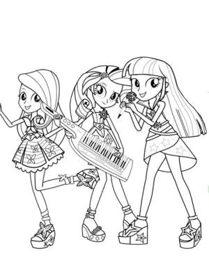 Equestria Girls boyama sayfası,  coloring page, Kızlar Karaokede Şarkı Söylemeyi Sever, 