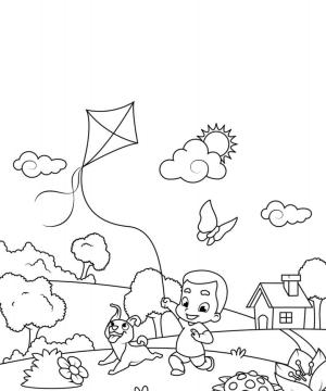 Erkek Çocuk boyama sayfası,  coloring page, Kelebekle Uçurtma Uçan Çocuk, 