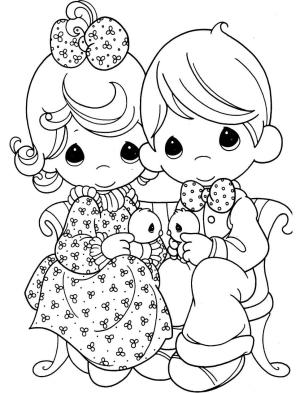 Erkek Çocuk boyama sayfası,  coloring page, Gülümseyen Kız ve Erkek, 