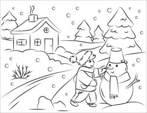 Erkek Çocuk boyama sayfası,  coloring page, Çocuk bina, kardan Adam, 