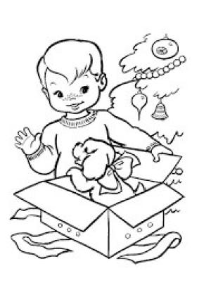 Erkek Çocuk boyama sayfası,  coloring page, Hediye Kutulu Çocuk ve Oyuncaklar, 