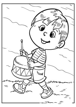 Erkek Çocuk boyama sayfası,  coloring page, Davulcu çocuk, 