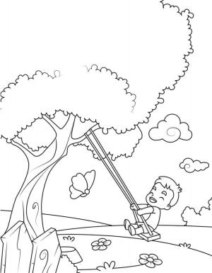 Erkek Çocuk boyama sayfası,  coloring page, Salıncakta çocuk, 