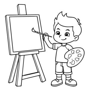 Erkek çocuklar boyama sayfası,  coloring page, Erkek çocuk resim yapıyor, 