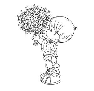 Erkek çocuklar boyama sayfası,  coloring page, Çiçek tutan çocuk, 