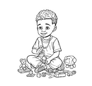 Erkek çocuklar boyama sayfası,  coloring page, Oyuncak oynayan çocuk, 