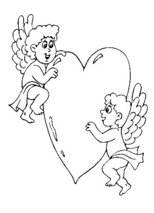 Eros boyama sayfası,  coloring page, Kalp ile Aşk Tanrısı Iki, 