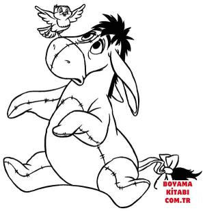 Eşek boyama sayfası, Donkeys coloring page, , donkeys eeyore and a bird on his nose 