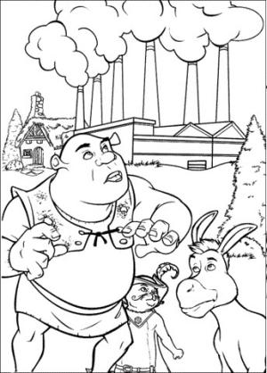 Eşek boyama sayfası, Donkeys coloring page, Eşek Ve Kedi ile Shrek, 