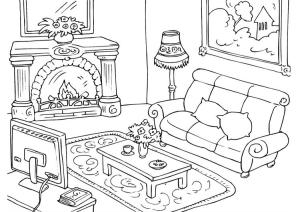 Evler boyama sayfası,  coloring page, Living Room With A Heater, 