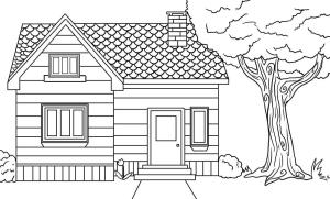 Evler boyama sayfası,  coloring page, Ağaç ile Ev, 