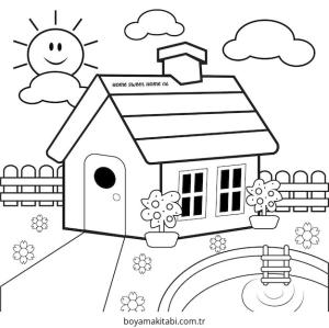 Evler boyama sayfası – çocuk aktivitesi, PDF indir