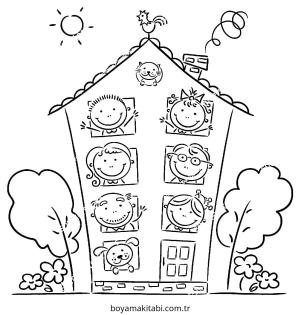 Evler boyama sayfası – evde etkinlik, ücretsiz yazdır