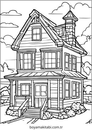 Evler boyama sayfası – el becerilerini geliştirir, boyama çalışması