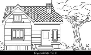 Evler boyama sayfası – çizgi film temalı, basit çizim