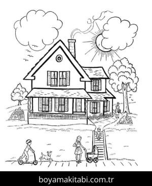 Evler boyama sayfası – eğitici aktivite, yaratıcılık