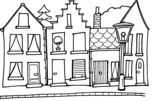 Evler boyama sayfası,  coloring page, Üç Evler, 