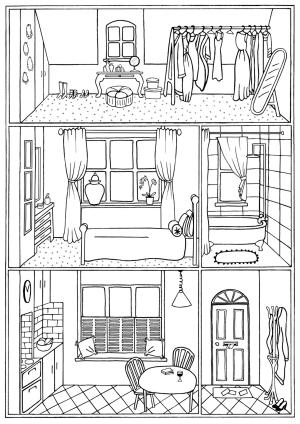 Evler boyama sayfası,  coloring page, Evin Içindeki Manzara, 