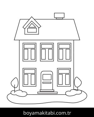 Evler boyama sayfası – basit çizim, kolay boyama