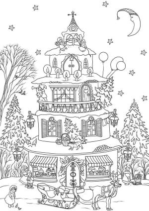 Evler boyama sayfası,  coloring page, Noel’de Ev, 