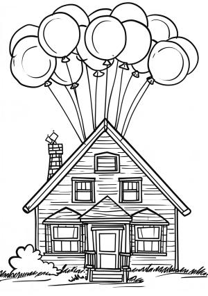 Evler boyama sayfası,  coloring page, Evler ve bir sürü balon çizin, 