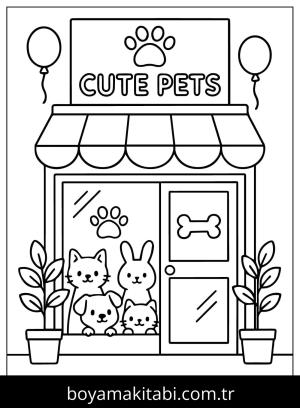 Evcil Hayvan Dükkanı boyama sayfası,  coloring page, , Cute Pets In Store