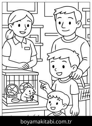Evcil Hayvan Dükkanı boyama sayfası,  coloring page, , Kid Buying A Hamster In A Pets Store