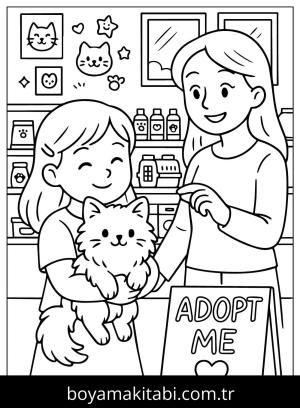 Evcil Hayvan Dükkanı boyama sayfası,  coloring page, , Pets Store With Adorable Cat