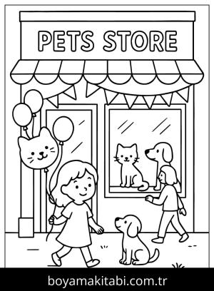 Evcil Hayvan Dükkanı boyama sayfası,  coloring page, , Kid Playing With Pets In Store