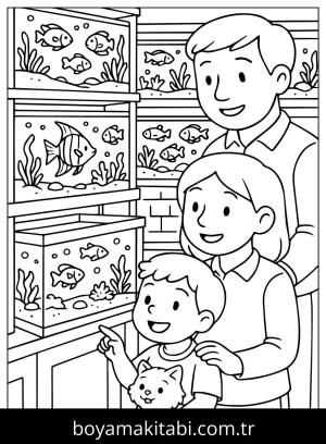 Evcil Hayvan Dükkanı boyama sayfası,  coloring page, , Kid Buying Fish In Pets Store