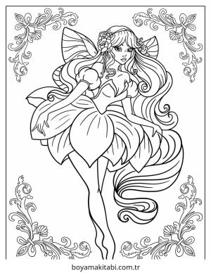 Fairy boyama sayfası – basit çizim, kolay boyama