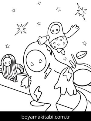 Fall Guys boyama sayfası – çizgi film temalı, basit çizim