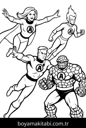 Fantastic Four boyama sayfası – çocuk aktivitesi, PDF indir