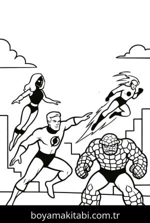 Fantastic Four boyama sayfası – eğlenceli etkinlik, el becerilerini geliştirir