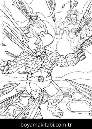 Fantastic Four boyama sayfası – sevimli karakter, sanatsal çalışma