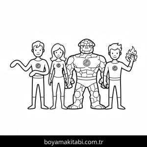Fantastic Four boyama sayfası – çizgi film temalı, basit çizim